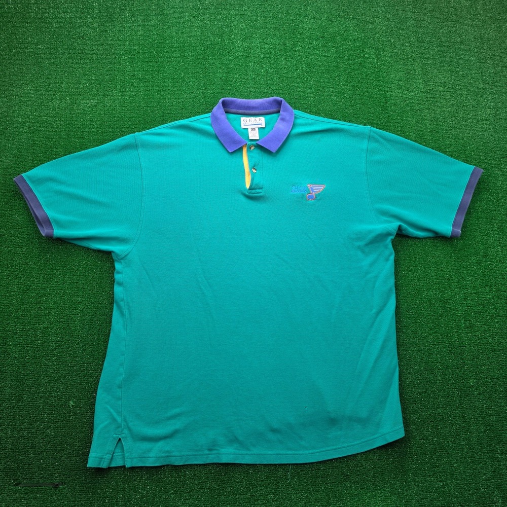 Vintage 90s St Louis Blues Polo Shirt Mens 2XL Teal Short Sleeve NHL Hockey